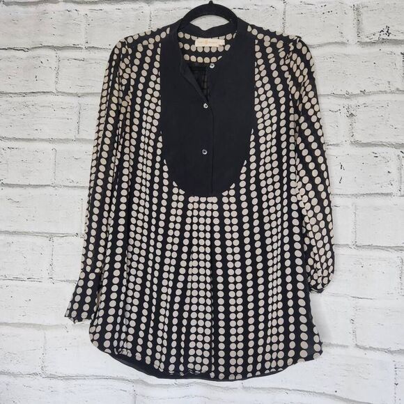 Tory Burch Womens Black Cream Polka Dot Silk Chiffon Tunic Blouse Size Small - Picture 1 of 14